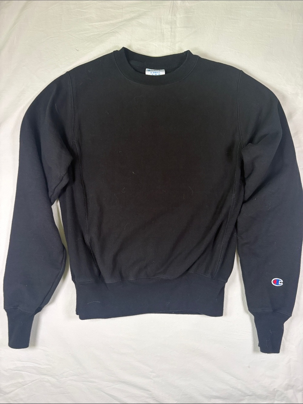 Champion Men's Black Crewneck Sweatshirt with Sleeve Logo